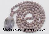 GMN5059 Hand-knotted 8mm, 10mm lepidolite 108 beads mala necklace with pendant