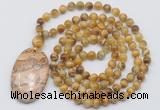 GMN5073 Hand-knotted 8mm, 10mm golden tiger eye 108 beads mala necklace with pendant