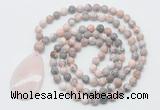 GMN5088 Hand-knotted 8mm, 10mm pink zebra jasper 108 beads mala necklace with pendant