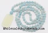 GMN5115 Hand-knotted 8mm, 10mm matte amazonite 108 beads mala necklace with pendant