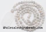 GMN5119 Hand-knotted 8mm, 10mm matte white crazy agate 108 beads mala necklace with pendant