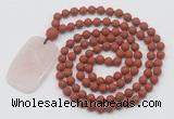 GMN5139 Hand-knotted 8mm, 10mm matte red jasper 108 beads mala necklace with pendant