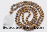 GMN5184 Hand-knotted 8mm, 10mm yellow tiger eye 108 beads mala necklace with pendant