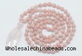 GMN5185 Hand-knotted 8mm, 10mm Chinese pink opal 108 beads mala necklace with pendant