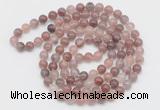 GMN521 Hand-knotted 8mm, 10mm purple strawberry quartz 108 beads mala necklaces