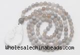 GMN5212 Hand-knotted 8mm, 10mm grey banded agate 108 beads mala necklace with pendant