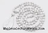 GMN5241 Hand-knotted 8mm, 10mm white howlite 108 beads mala necklace with pendant