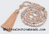 GMN5601 Hand-knotted 6mm matte sunstone 108 beads mala necklaces with tassel