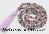 GMN5602 Hand-knotted 6mm matte rhodonite 108 beads mala necklaces with tassel