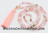 GMN5607 Hand-knotted 6mm matte volcano cherry quartz 108 beads mala necklaces with tassel