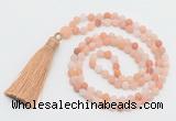 GMN5608 Hand-knotted 6mm matte pink aventurine 108 beads mala necklaces with tassel