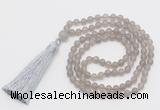 GMN5610 Hand-knotted 6mm matte grey agate 108 beads mala necklaces with tassel