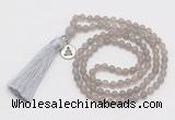 GMN5710 Hand-knotted 6mm matte grey agate 108 beads mala necklaces with tassel & charm