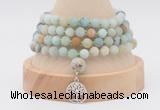 GMN5805 Hand-knotted 6mm matter amazonite 108 beads mala necklaces with charm