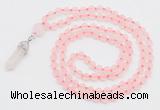 GMN5900 Hand-knotted 6mm matte rose quartz 108 beads mala necklaces with pendant