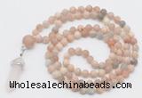 GMN5904 Hand-knotted 6mm matte sunstone 108 beads mala necklaces with pendant