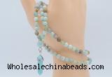 GMN5910 Hand-knotted 6mm matte amazonite 108 beads mala necklaces with pendant