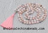 GMN602 Hand-knotted 8mm, 10mm natural pink opal 108 beads mala necklaces with tassel