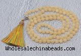 GMN603 Hand-knotted 8mm, 10mm honey jade 108 beads mala necklaces with tassel