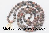 GMN6030 Knotted 8mm, 10mm wooden jasper 108 beads mala necklace with charm