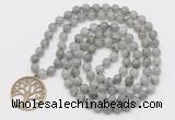 GMN6032 Knotted 8mm, 10mm labradorite 108 beads mala necklace with charm