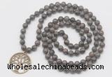 GMN6033 Knotted 8mm, 10mm rainbow labradorite 108 beads mala necklace with charm