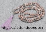 GMN605 Hand-knotted 8mm, 10mm pink zebra jasper 108 beads mala necklaces with tassel