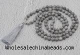 GMN608 Hand-knotted 8mm, 10mm grey picture jasper 108 beads mala necklaces with tassel