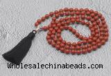 GMN616 Hand-knotted 8mm, 10mm red jasper 108 beads mala necklaces with tassel