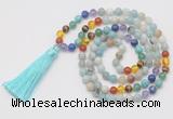 GMN6239 Knotted 7 Chakra 8mm, 10mm amazonite 108 beads mala necklace with tassel