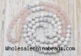 GMN6403 Hand-knotted 8mm, 10mm rose quartz & white howlite 108 beads mala necklaces