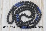 GMN6414 Hand-knotted 8mm, 10mm black lava & lapis lazuli 108 beads mala necklaces