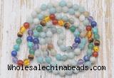 GMN6439 Hand-knotted 7 Chakra 8mm, 10mm amazonite 108 beads mala necklaces