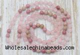 GMN6451 Hand-knotted 8mm, 10mm rose quartz & pink wooden jasper 108 beads mala necklaces