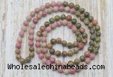 GMN6461 Hand-knotted 8mm, 10mm unakite & pink wooden jasper 108 beads mala necklaces