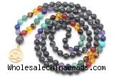 GMN6483 Knotted 7 Chakra 8mm, 10mm black labradorite 108 beads mala necklace with charm