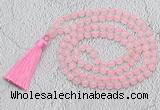 GMN651 Hand-knotted 8mm, 10mm rose quartz 108 beads mala necklaces with tassel