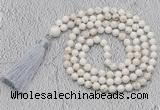 GMN660 Hand-knotted 8mm, 10mm white howlite 108 beads mala necklaces with tassel