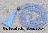 GMN670 Hand-knotted 8mm, 10mm blue banded agate 108 beads mala necklaces with tassel