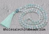 GMN671 Hand-knotted 8mm, 10mm sea blue banded agate 108 beads mala necklaces with tassel