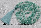 GMN672 Hand-knotted 8mm, 10mm green banded agate 108 beads mala necklaces with tassel