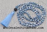 GMN688 Hand-knotted 8mm, 10mm blue Tibetan agate 108 beads mala necklaces with tassel