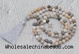 GMN698 Hand-knotted 8mm, 10mm bamboo leaf agate 108 beads mala necklaces with tassel