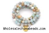 GMN7005 8mm matte amazonite & white crystal 108 mala beads wrap bracelet necklace