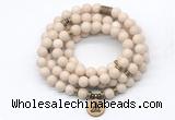 GMN7010 8mm white fossil jasper 108 mala beads wrap bracelet necklace