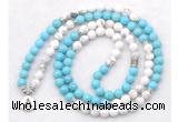 GMN7084 Chakra 8mm white & blue howlite 108 mala beads wrap bracelet necklaces