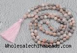 GMN710 Hand-knotted 8mm, 10mm pink zebra jasper 108 beads mala necklaces with tassel