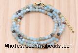 GMN7212 4mm faceted round tiny amazonite beaded necklace jewelry