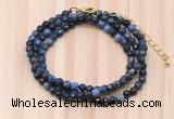 GMN7218 4mm faceted round tiny dumortierite beaded necklace jewelry