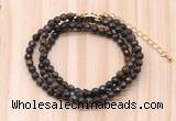 GMN7221 4mm faceted round tiny bronzite beaded necklace jewelry